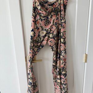 Olivaceous Floral Wide-Leg Pants with Slit